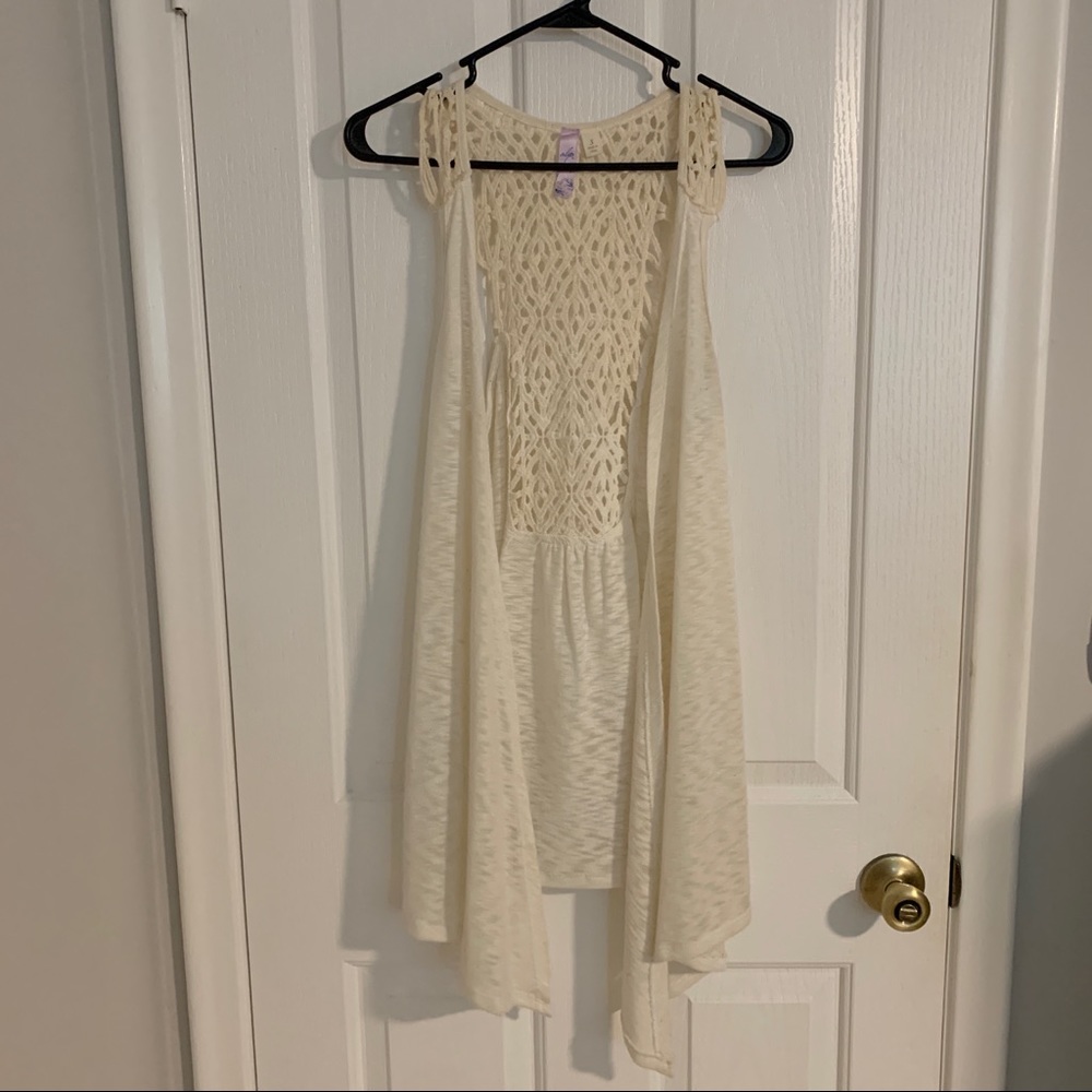Francesca’s Collection lace crochet duster vest